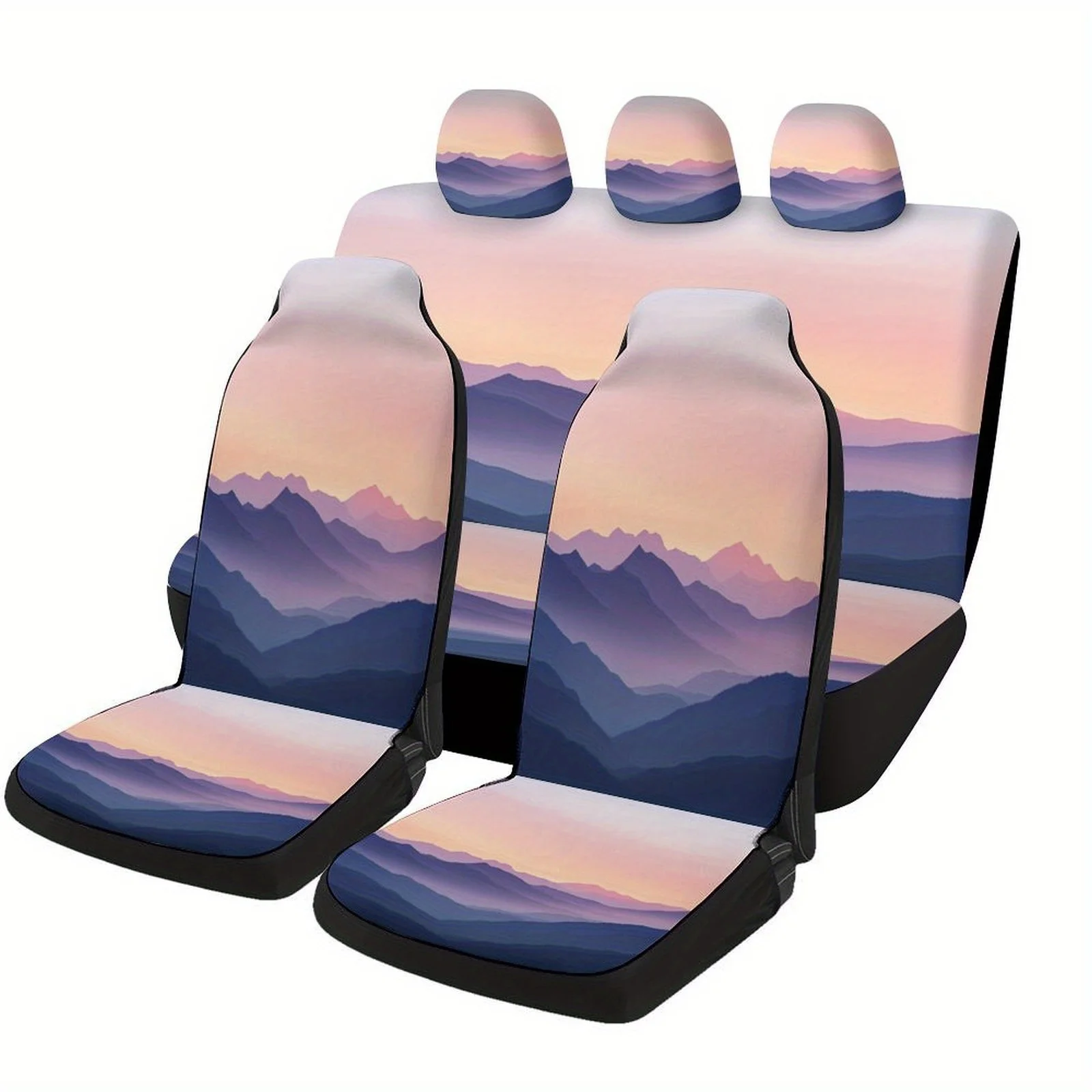 Mountain Layers At Dusk Themed Car Seat Cover Set For Most Cars, Fashion Personalized Novelty Car Seat Protector Covers Full Set