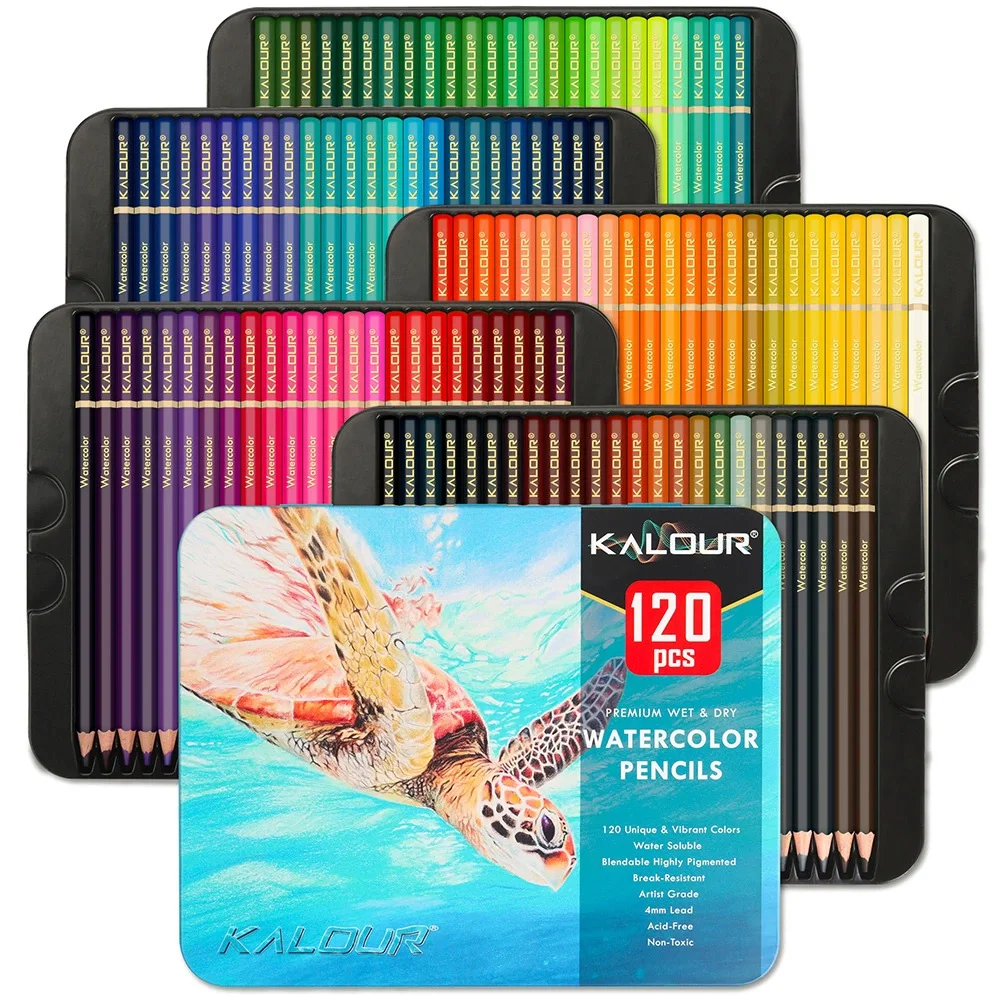KALOUR 72/120 Color Luxury Iron Box Water soluble Color Pencil Set Art Drawing Special Water soluble Color Lead image 3