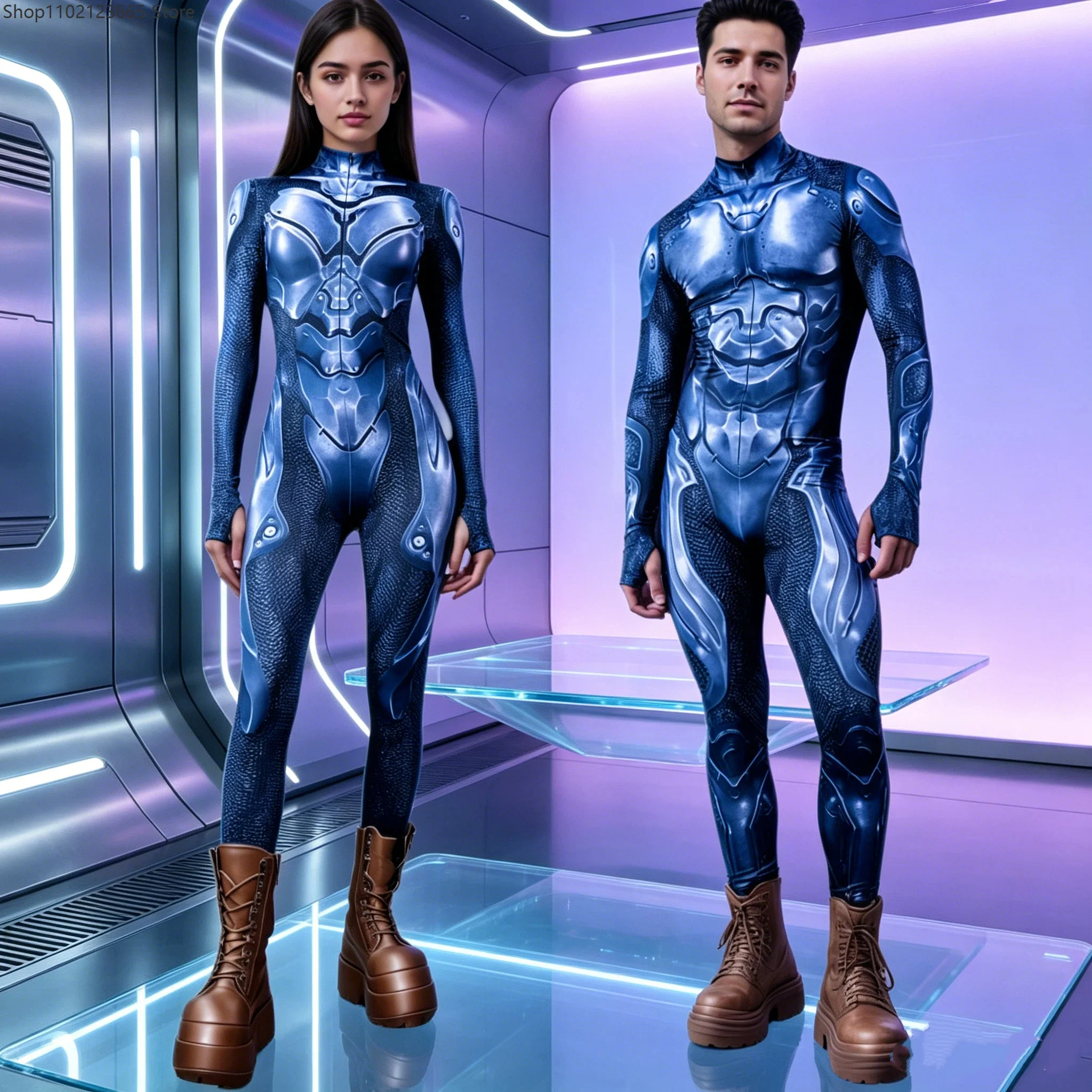

New Unisex Alien Armor Cosplay Futuristic Bodysuit Bodysuit Long Sleeve Jumpsuit For Couple Matching Outfit Halloween Carnival