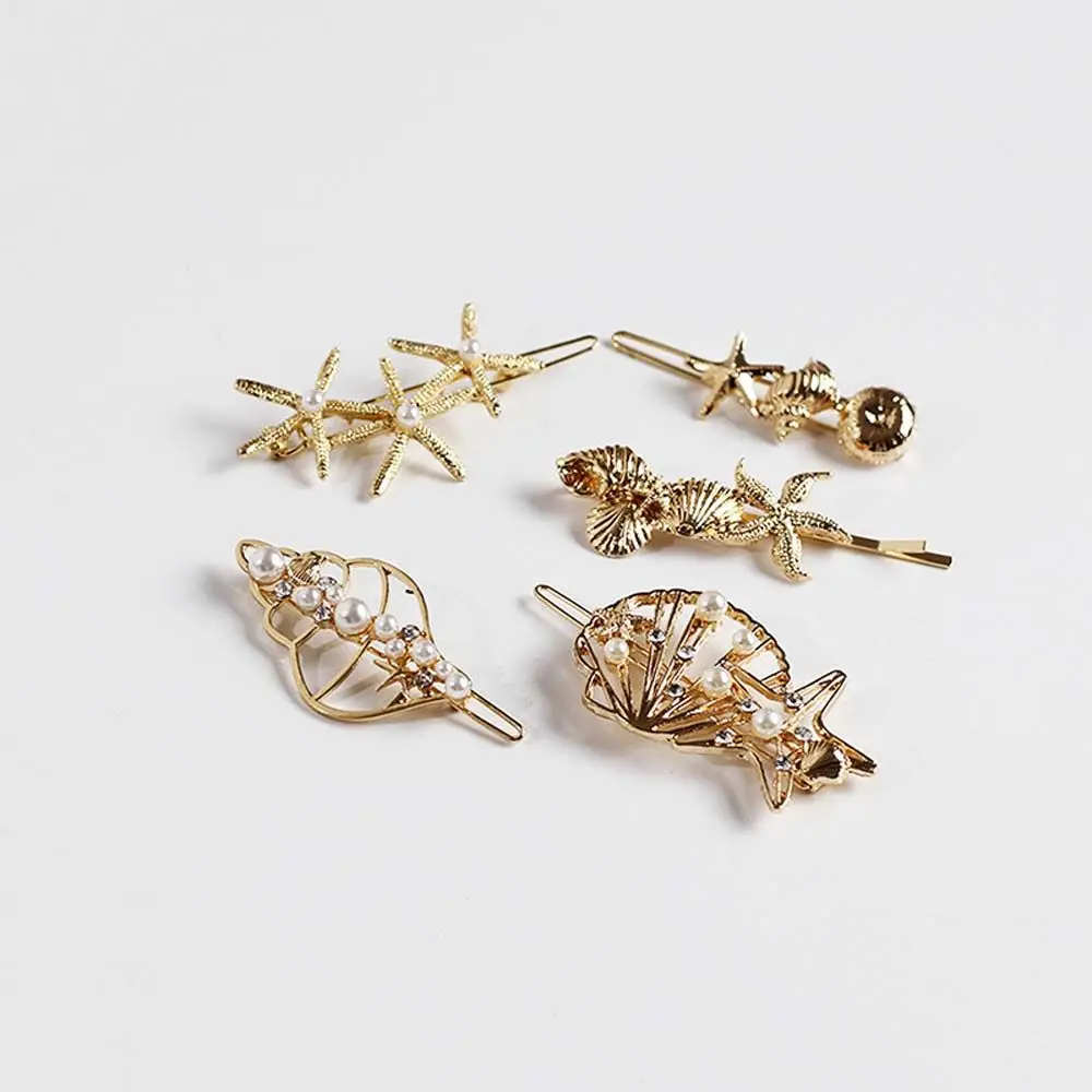 

Fashion Girls Beach Women Rhinestone Shell Pearl Starfish Pearl Clip Barrettes Hairpins Hair Clips