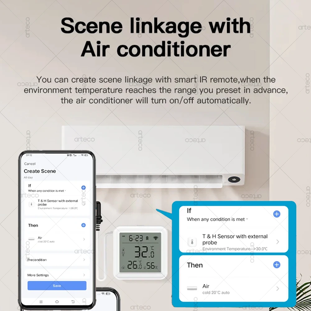 Tuya WiFi Zigbee مستشعر درجة الحرارة والرطوبة مع مسبار خارجي شاشة LCD رقمية مقياس الرطوبة الحراري، صوت عبر Alexa Google Home