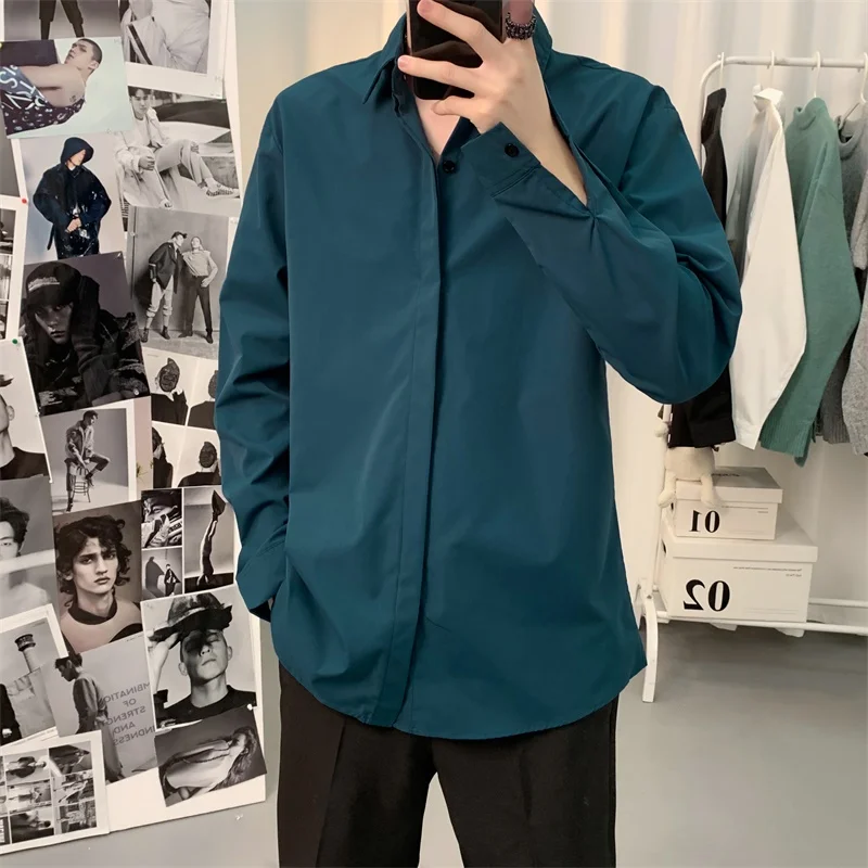 

Men's Casual Pure Color irt Korean Sle Loose Faionable Outerwear Autumn Base Layer irt Youth ular Long Sve
