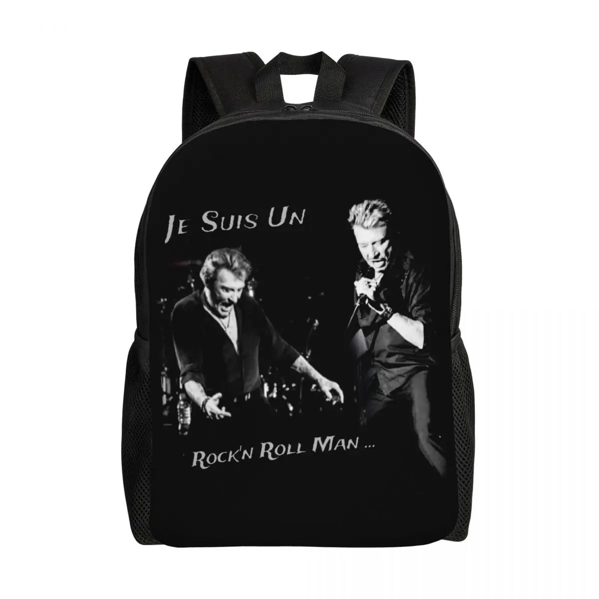 

Rock Star Johnny Hallyday Backpacks for Women Men College School Student Bookbag Fits 15 Inch Laptop France Singer Bags