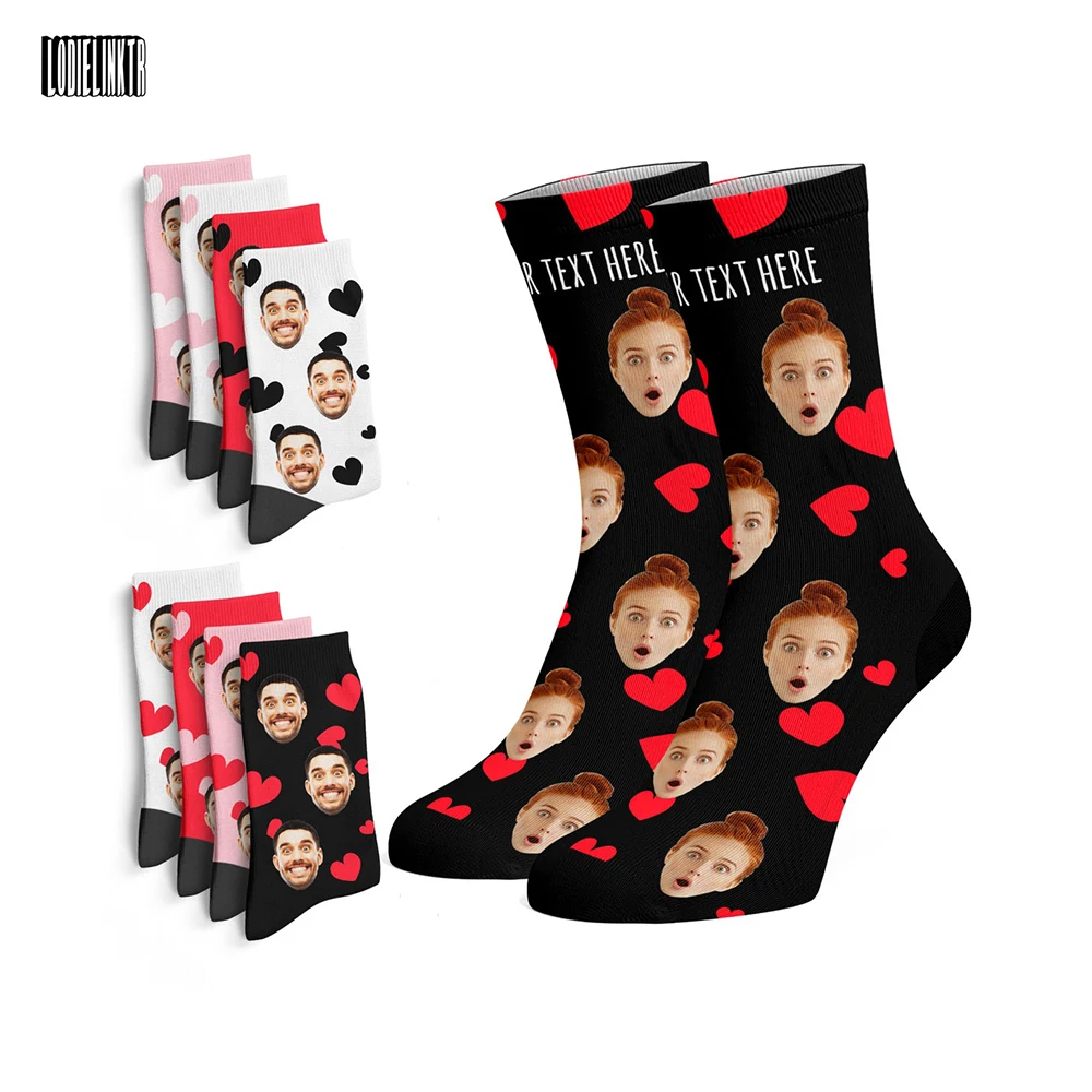 Calcetines de algodón con impresión 3D para mujer, medias personalizadas con texto y foto, a la moda, para regalo del Día de San Valentín