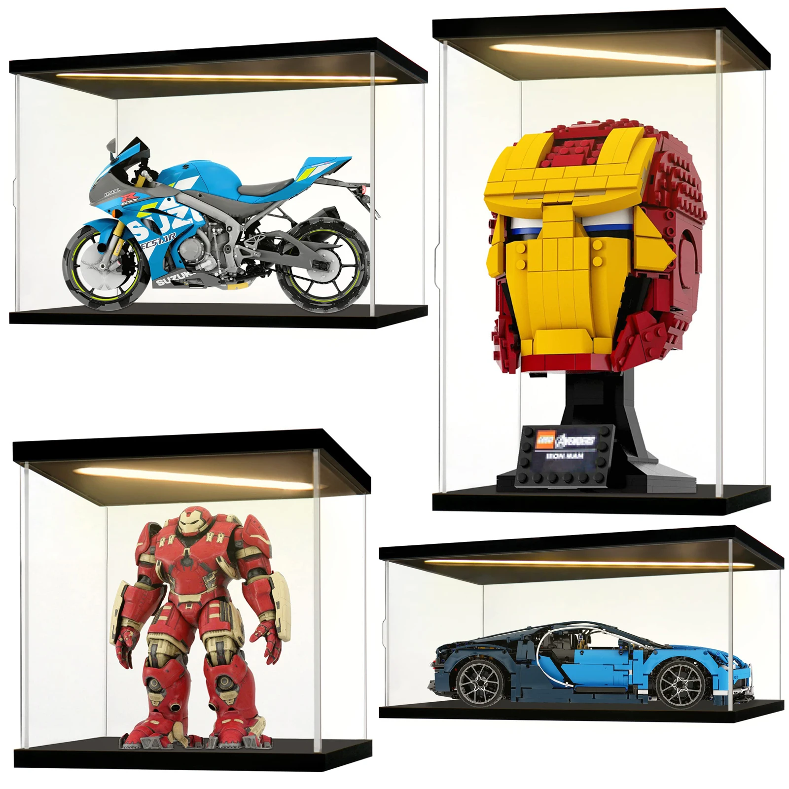 Acrylic Display Case for Collectibles Clear Acrylic Boxes for Display Action Figures Toys Lighted Model Statue Home Organizer