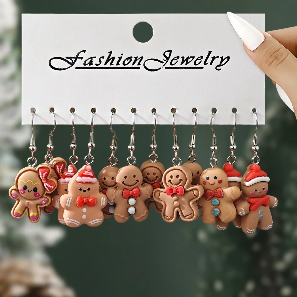 6 Paar/Set Weihnachts-Ohrringe aus Kunstharz mit Schleifen, Lebkuchenmann, Weihnachtsbaum, Schneemann, Pinguin, Weihnachtsmann für Damen, Weihnachtsschmuck – Detail 20