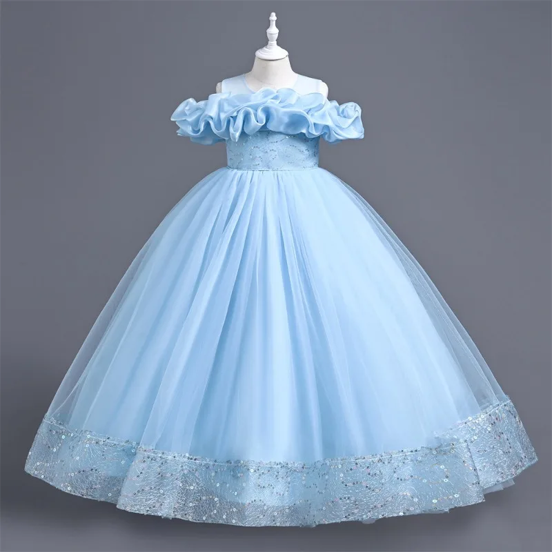 Vestido formal para niñas, ropa para niños, falda mullida de malla mediana y grande, vestidos de princesa elegantes, vestido de baile, vestidos de flores para niñas