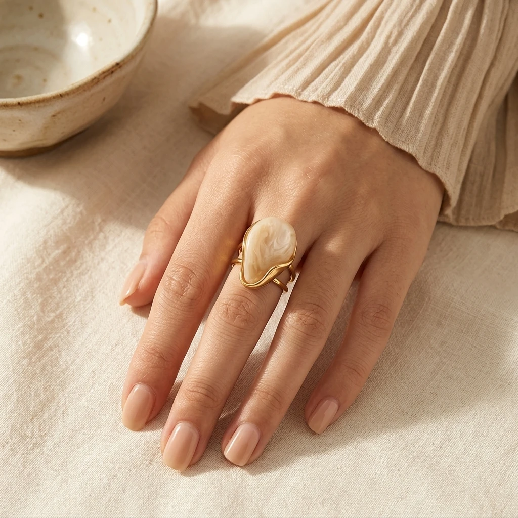 Bague femme design artistique résine marbrée moderne