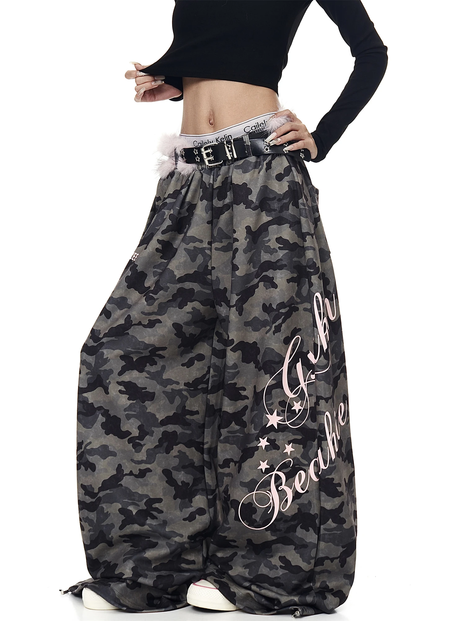 Women's Y2K Gothic Baggy Pants Streetwear Loose Wide Leg Trousers with Letter Print Casual Hip Hop Fashion Pants