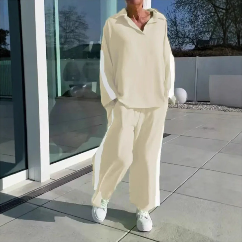 Лето 2023, повседневные костюмы, горячая распродажа, новый женский модный модный спортивный костюм с лацканами, топ с длинными рукавами, повседневный комплект из двух предметов