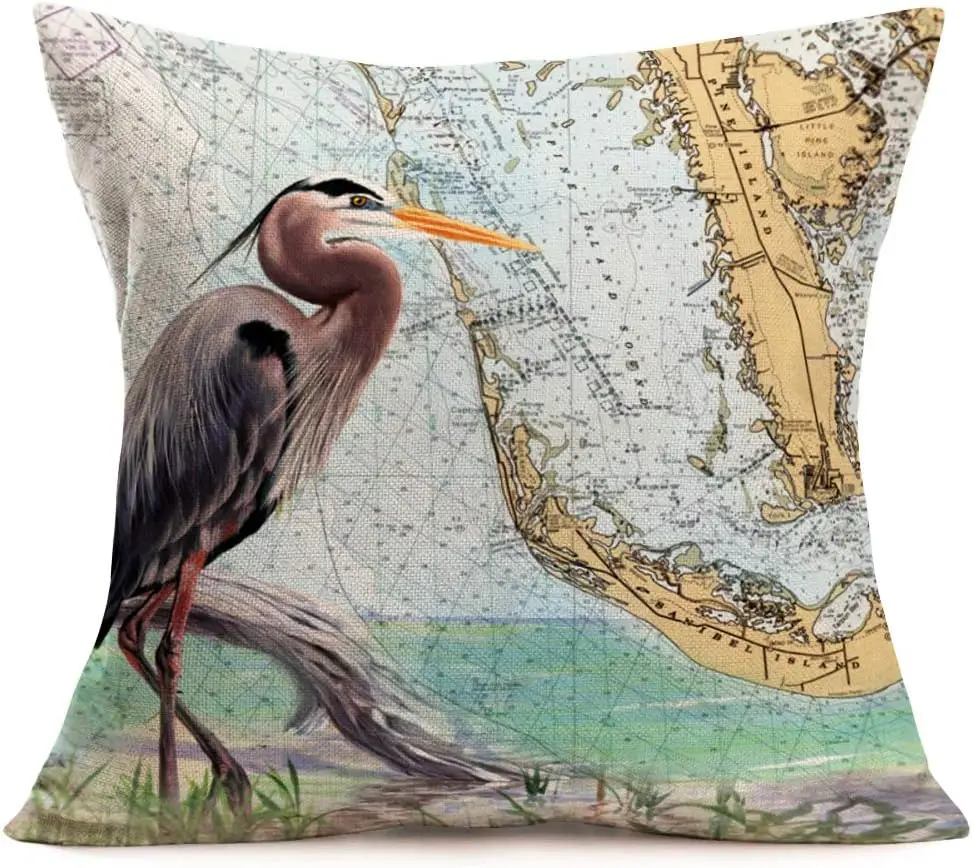 Nautical Pillow Cover Coastal Lighthouse Compass Sailboat Summer Beach Cushion Cover Ocean Home Decoration Sofa Bed