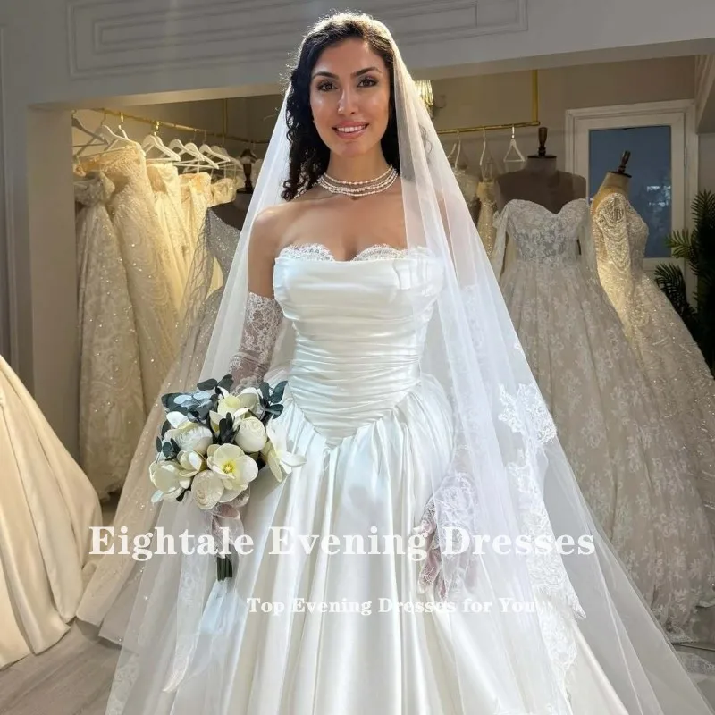 فساتين زفاف عربية Eightale على شكل قلب مخصصة على شكل حرف A من الساتان ذيل محكمة فساتين زفاف فيستدوس دي نوفيا