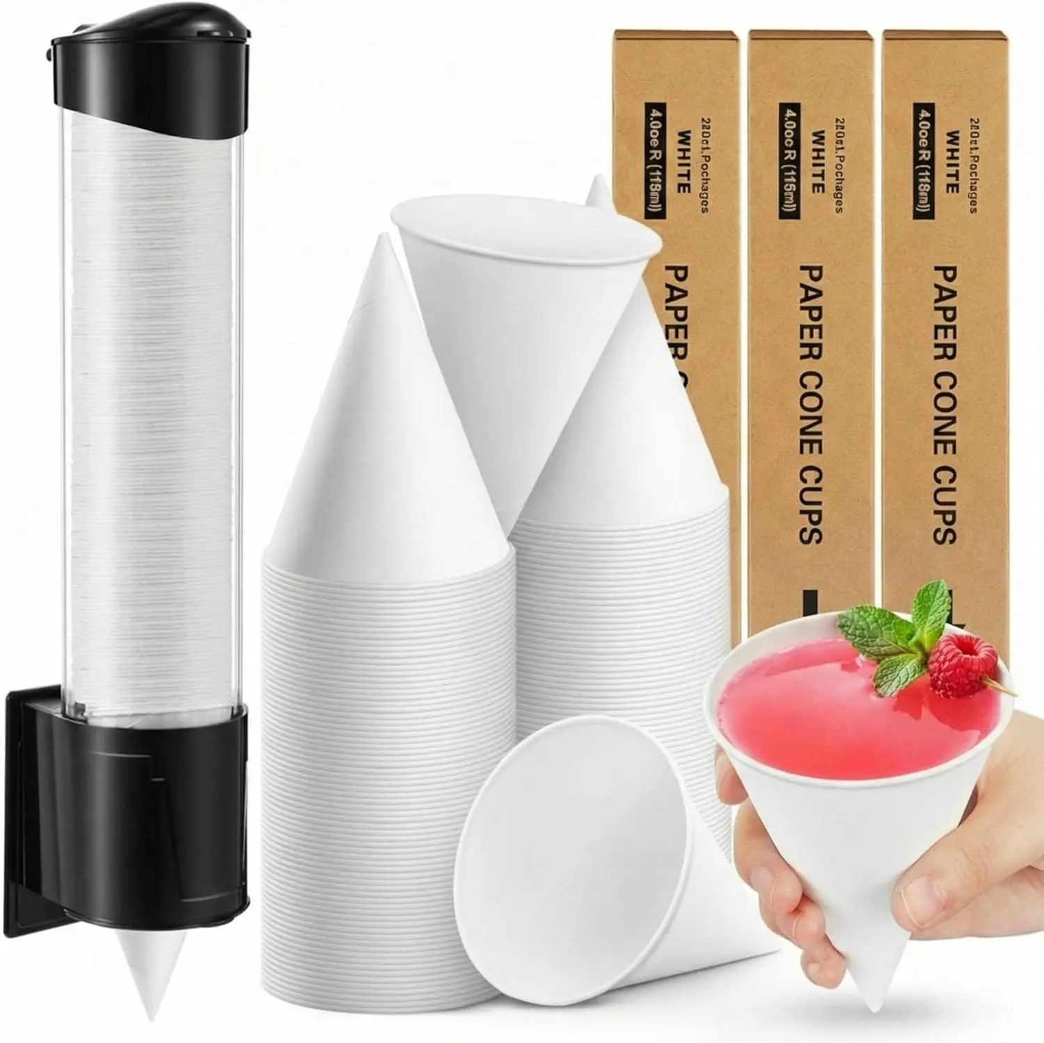 

600 Pcs 4 oz Snow Cone Cups Paper Thicken Disposable with 1 Cups Dispenser Pull Type Wall Mount Cup Holder Paper for Res