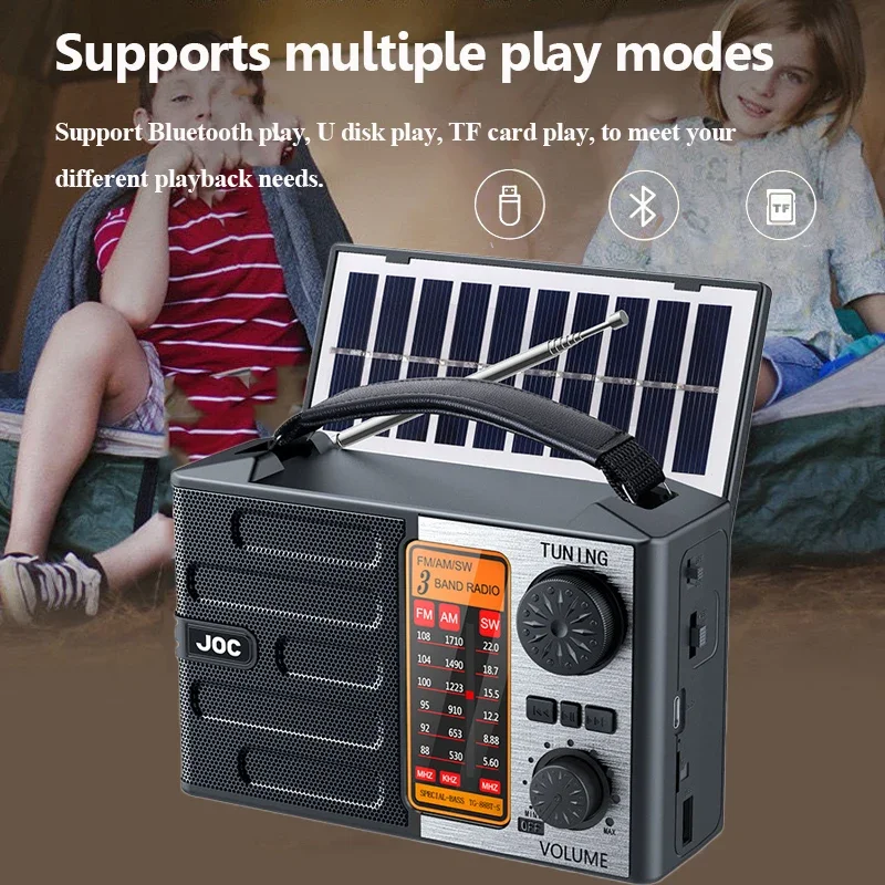 Altoparlante Bluetooth wireless portatile Torcia a LED Radio FM AM SW Ricarica solare Radio di emergenza Banda intera ad alta sensibilità