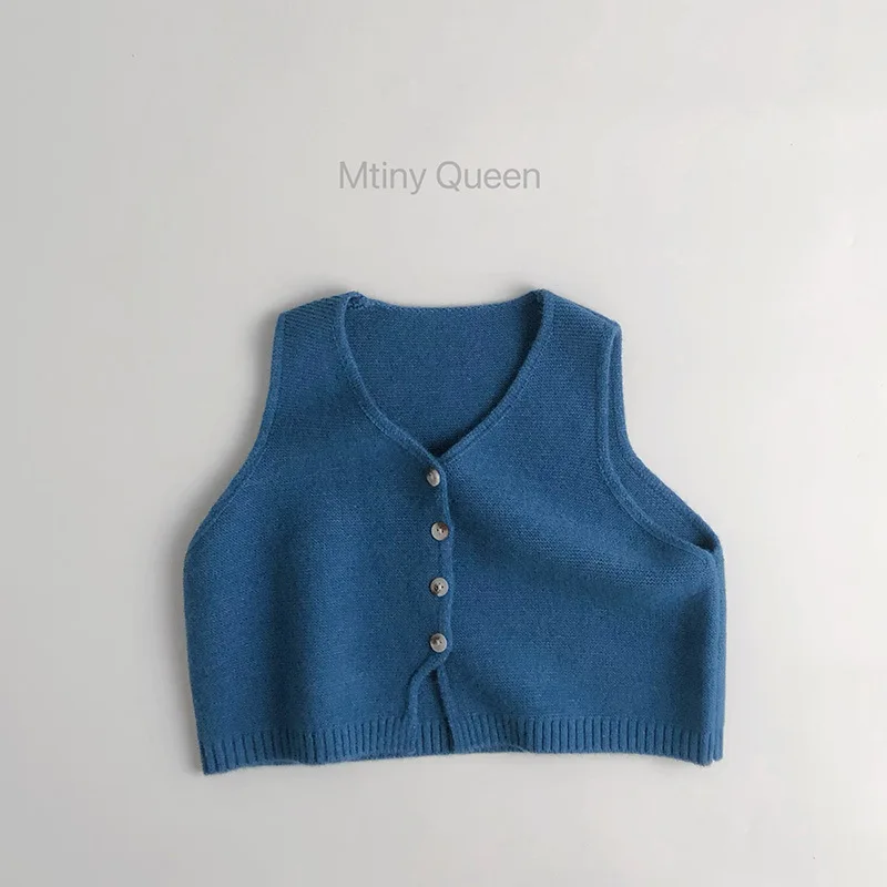 

V-neck blue ~ 2025 Spring and Autumn new children's solid color knitted vest for boys, versatile vest sweater coat