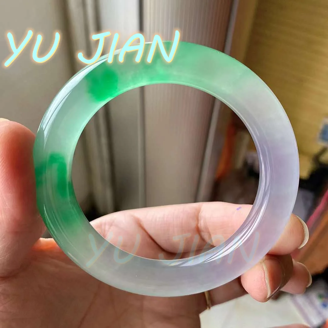 

New Genuine Natural Burma Jadeite Floating Green Flower Bracelet Bangle Starry Sky Color Positive Handring Lucky FINE Jewelry