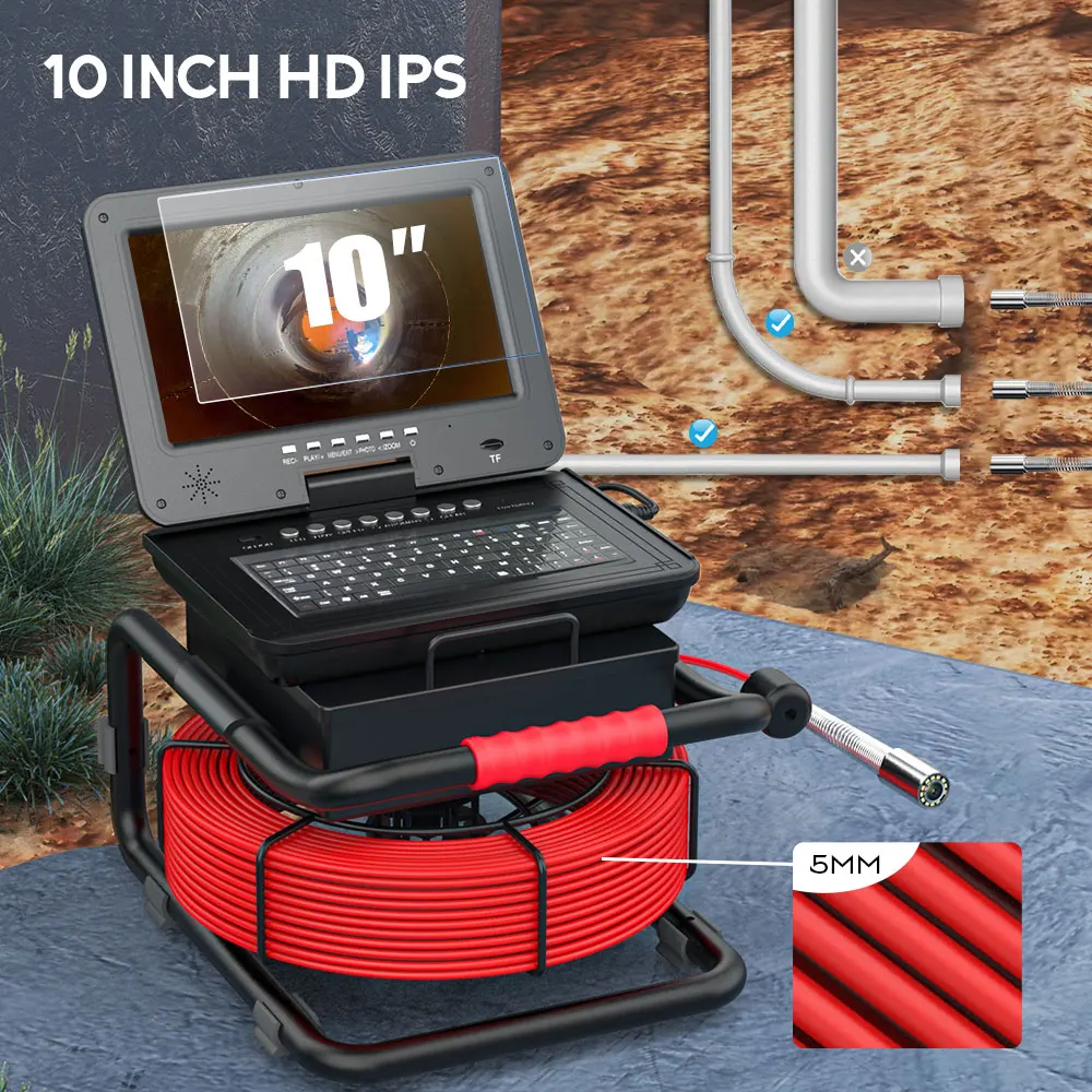 

Pipe Inspection Camera Sewer Camera HD 1080P 16GB DVR, 10.1inch Drain Pipeline Industrial Endoscope Support 512Hz Self-Leveling