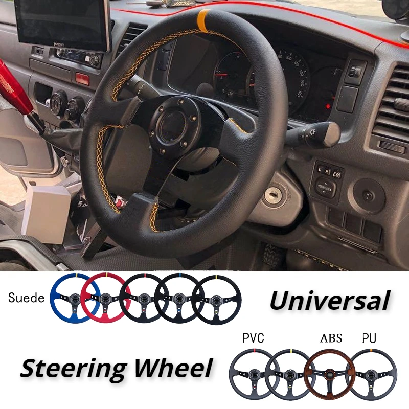 Universal 14 Inch 350mm Suede/PVC/PU Car Racing Steering Wheels Deep Corn Drifting Sport Steering Wheel Horn Button