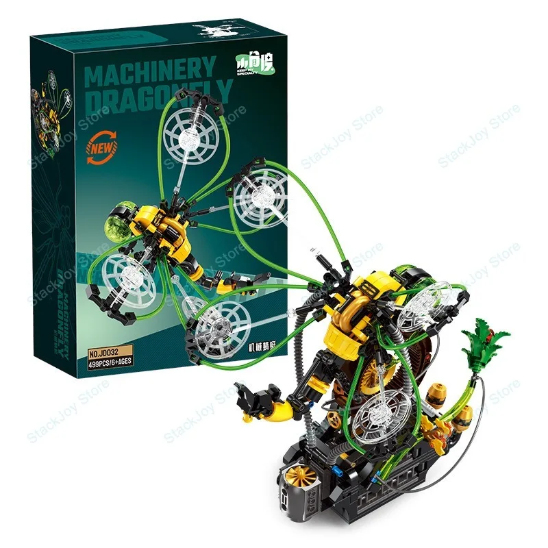JD032 499PCS 펑크 잠자리 기계식 곤충 조립 키트 스팀펑크 스타일 조립 블록 모델 어린이용 수집품 선물