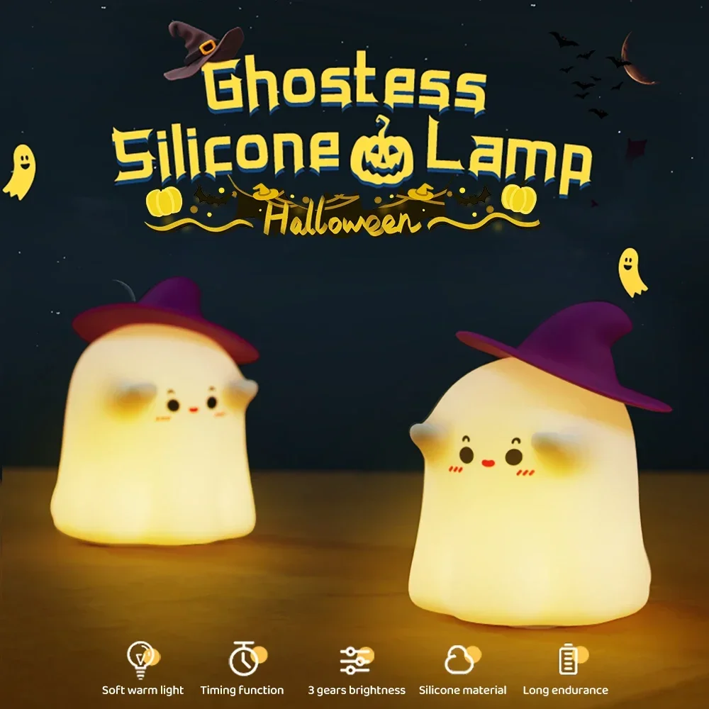 Funny Silicone Ghost Night Light Dimmable Rechargeable Nursery Night Lights Beside Touch Lamp for Kids Room Halloween Decor