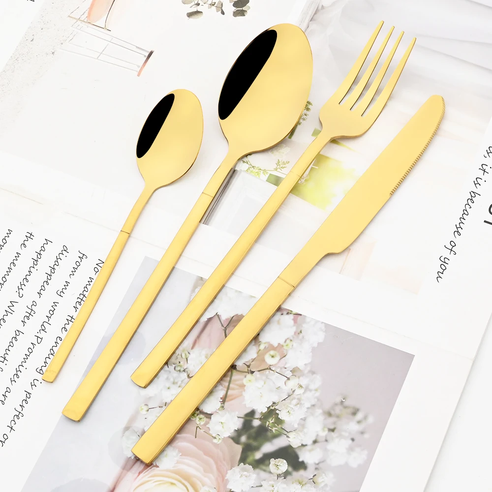 30pcs Gold Dinnerware Set Stainless Steel Cutlery Set Knife Fork Spoon Tableware Set Western Kitchen Dessert Fork Spoon Flatware