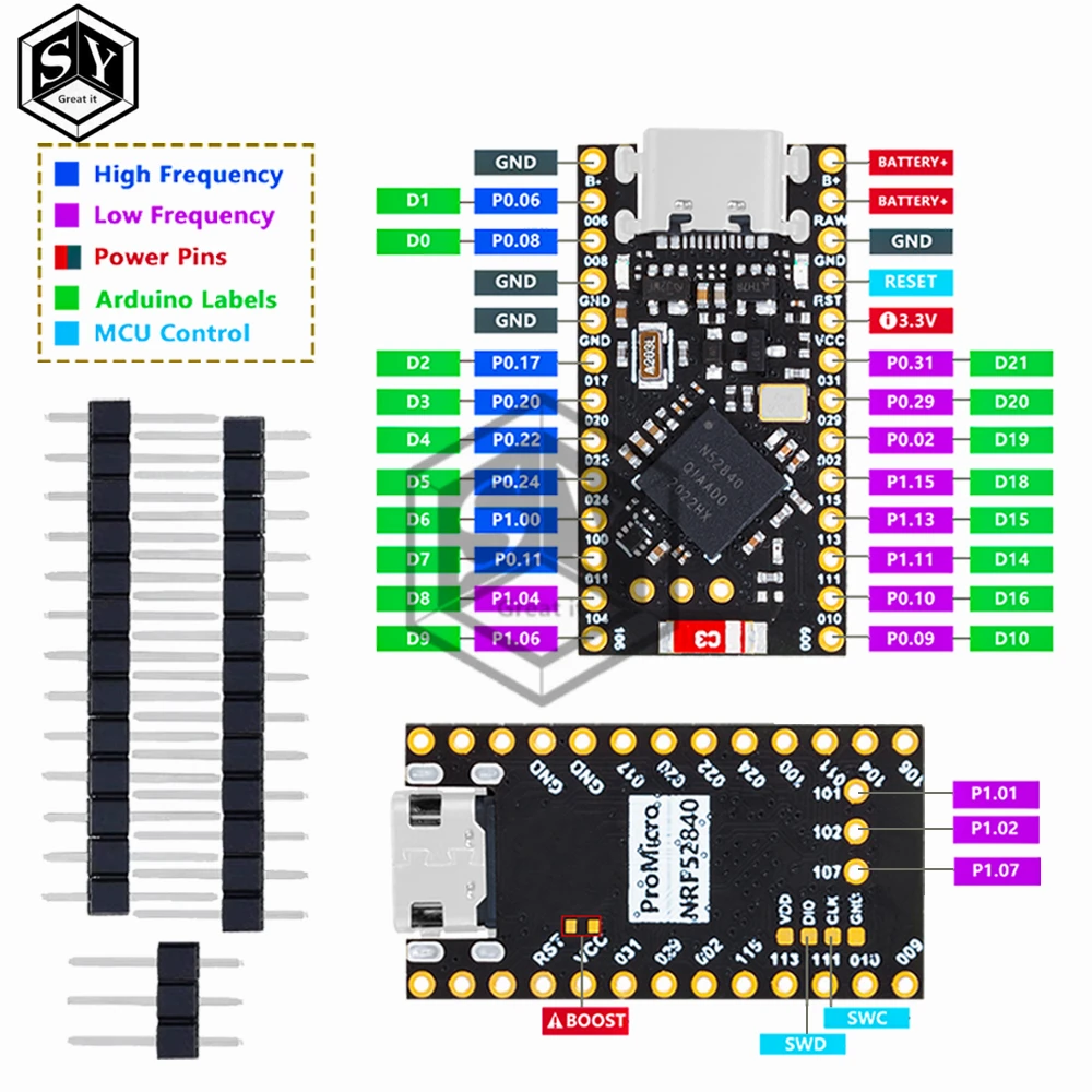 NRF52840 Development Board Compatible With Nice!Nano V2.0 Bluetooth Charging Management Pro Micro NRF52840