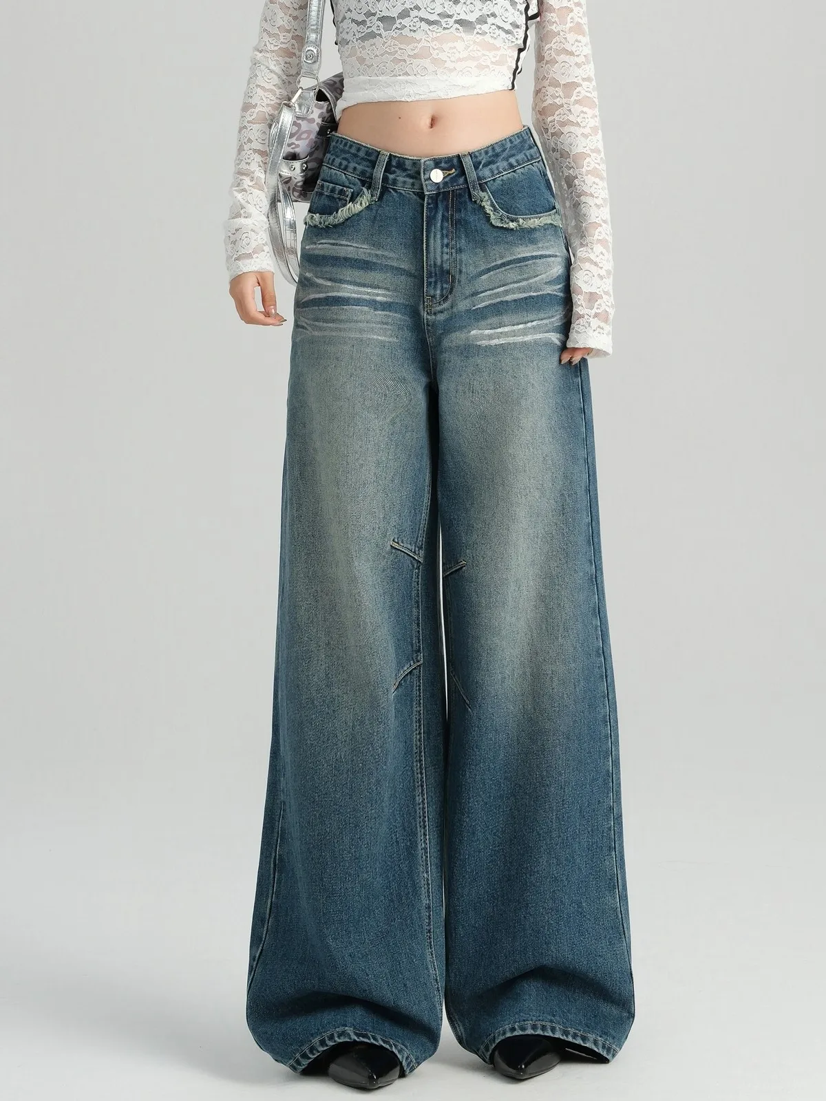 

ZHISILAO New Baggy Wide Leg Jeans Women Vintage Loose Floor Length Denim Pants Streetwear 2024