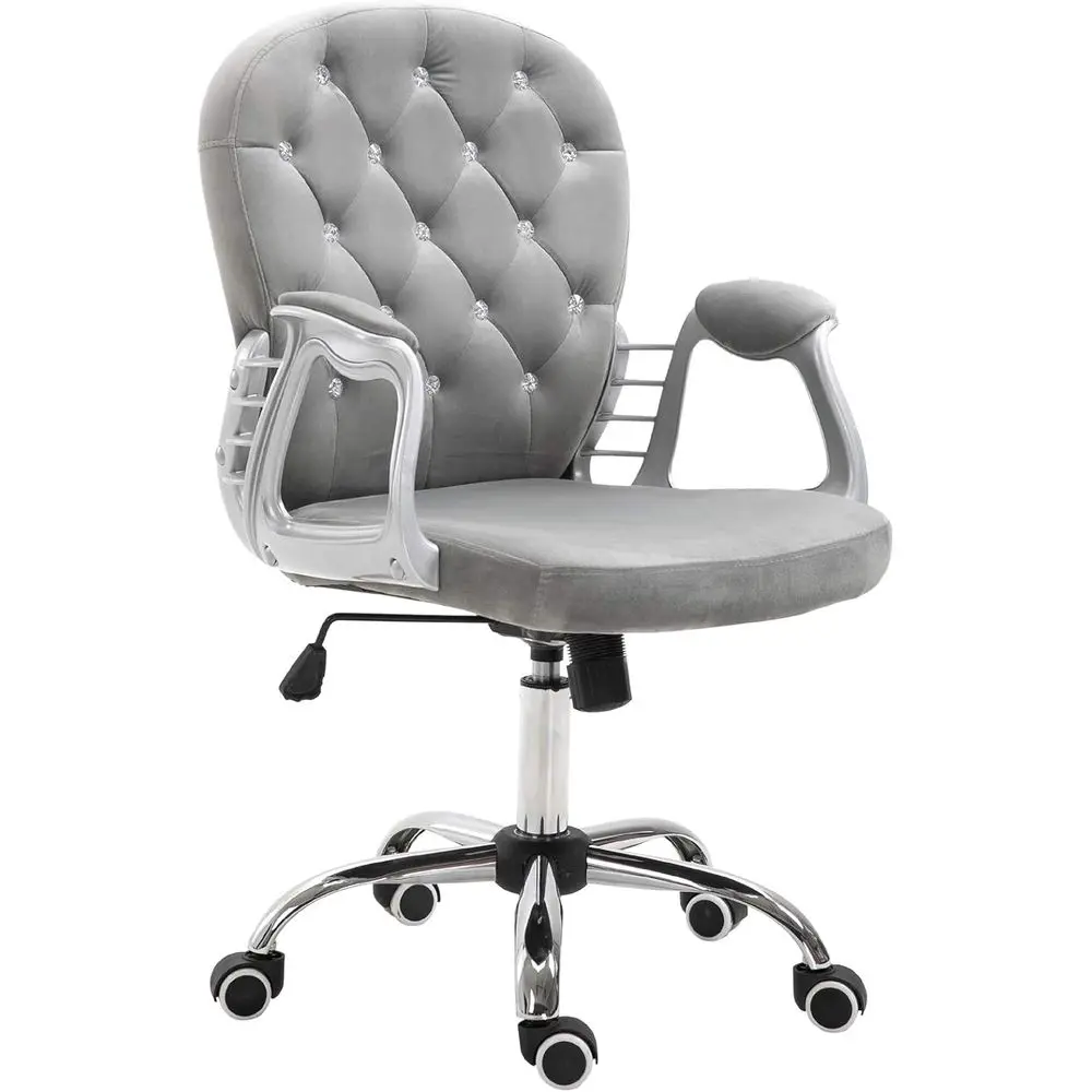 

Velvet Home Oice Chair, Button Tuted Desk Chair with Padded Armrests, Adjustable Height and Swivel Wheels, Gray