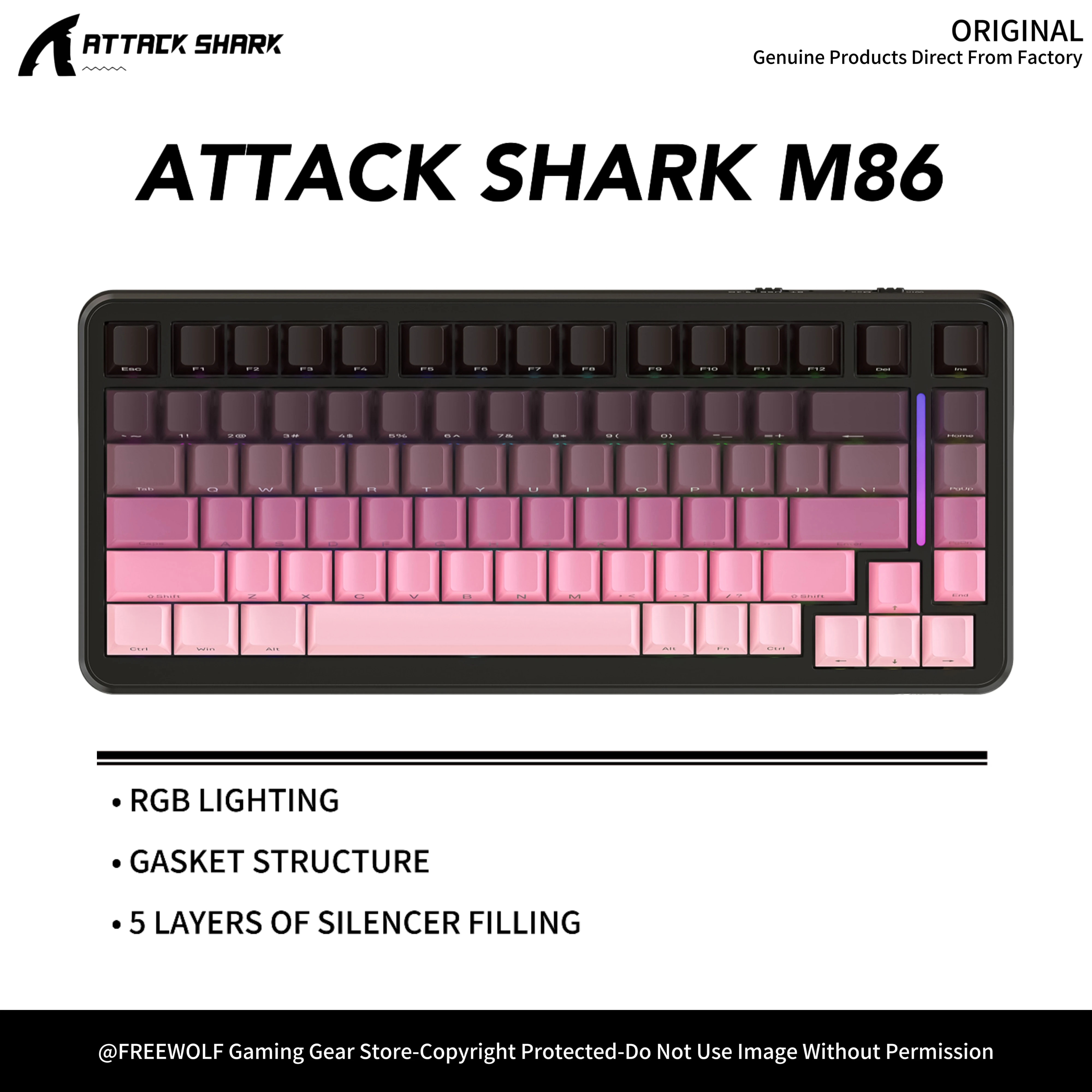 Attack Shark M86 RGB Keyboard,Bluetooth Wireless Connection,Fully Hot-swappable Keys,400mAh Battery Capacity,Macro Driver Setup