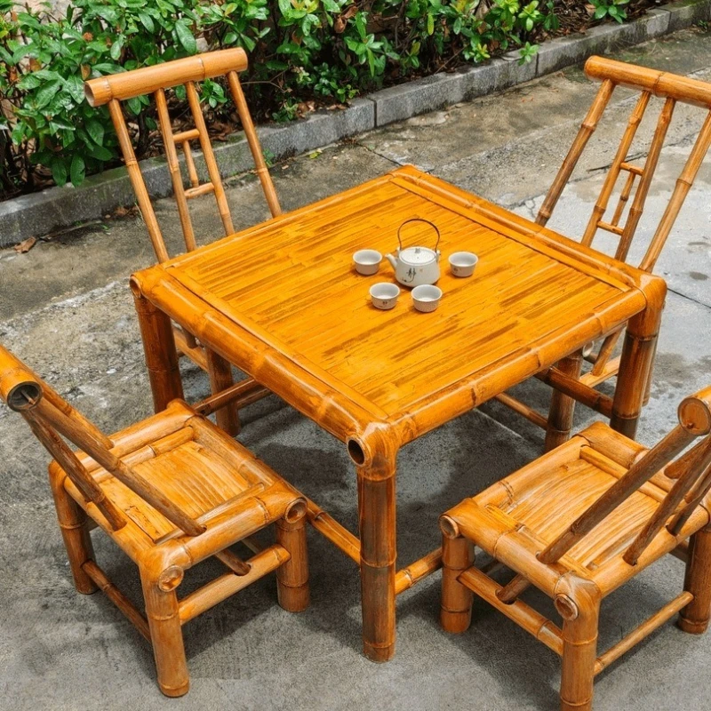 Combination, closed stove, tea making Balcony hot pot Bamboo table Bamboo coffee table Bamboo woven table and chair