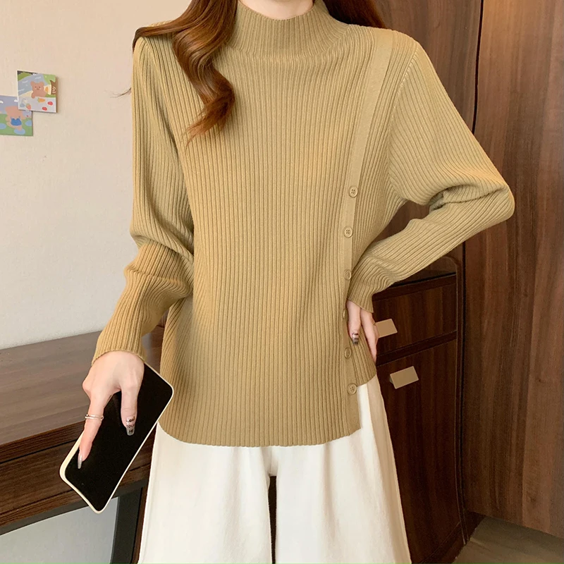 acquard Turtleneck Sweater Women Loose Knit Pullover Tops Autumn Winter Long Sleeve O-neck Stylish Fashion Chic Ladies Jumpers