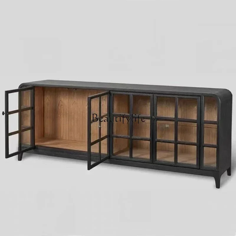 

American retro solid wood antique style living room against the wall glass door storage cabinet wine cabinet