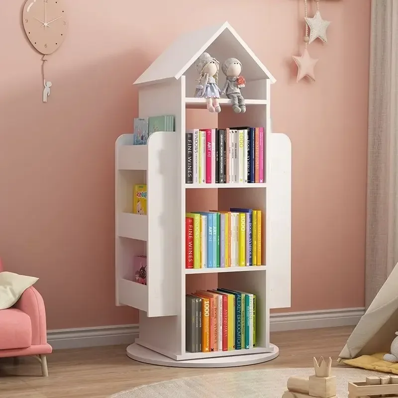 Book Shelfs Children's Bookshelf 360° Rotating Cartoon Books Rack Floor Simple Child Book Shelf for Home Bookcases Furniture