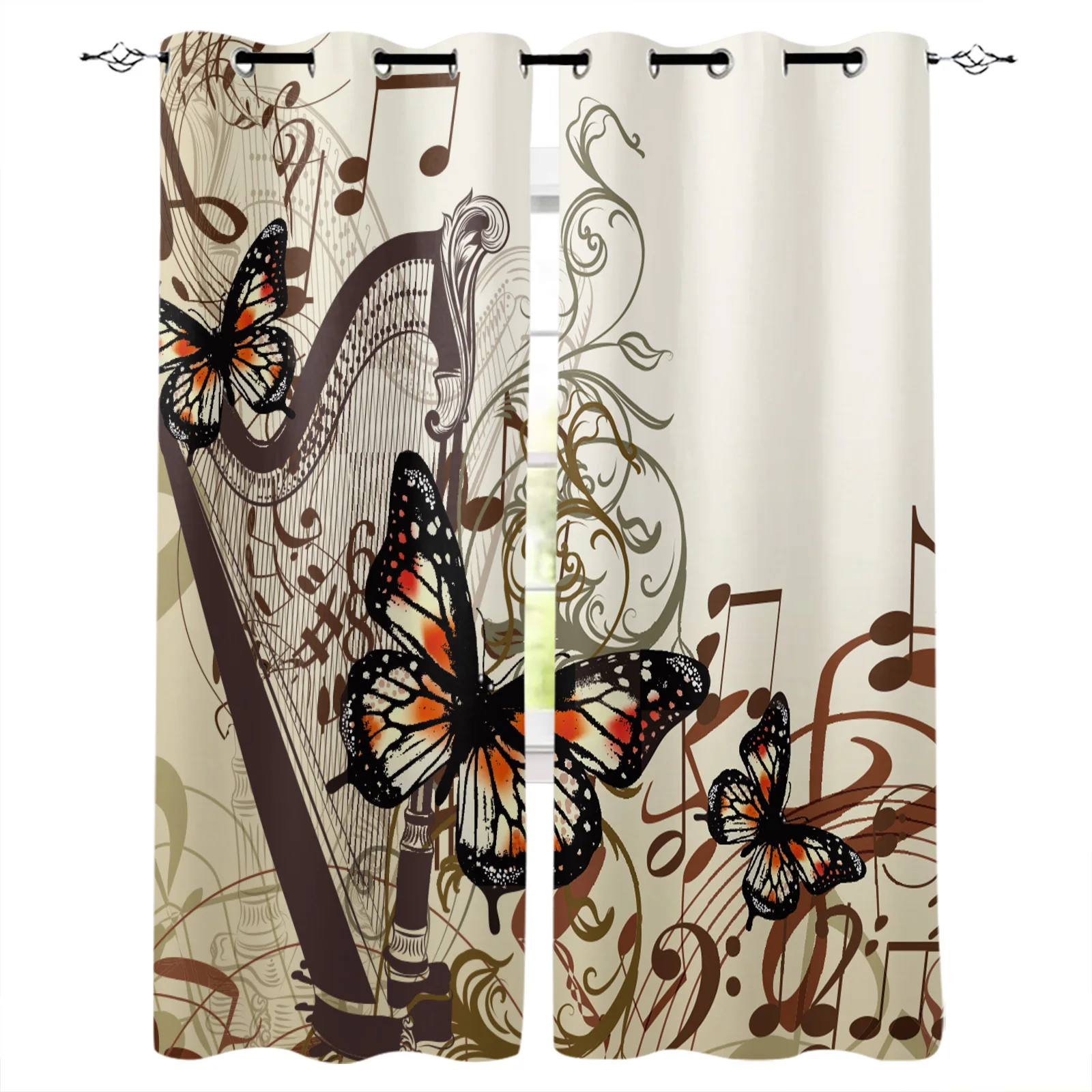 Music Notes Butterfly Blackout Curtains Window Curtains For Bedroom Living Room Decor Window Treatments