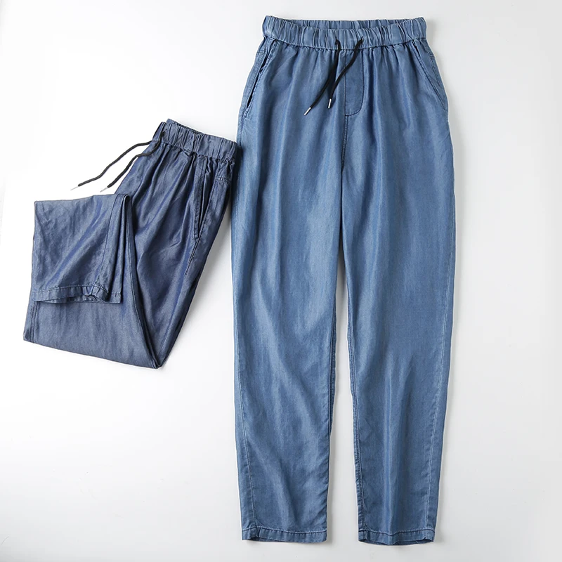

Ultra-Light Breathable Men's Summer Straight Leg Casual Jeans Silk Straight Cut Lightweight Comfortable Long Pants Youth Fashion