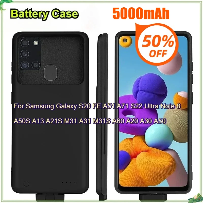 

5000mAh Battery Case for Samsung Galaxy S20 FE A51 A71 S22 Ultra Note 8 A50S A13 A21S M31 A31 M31S A30 A20 A50 A60 Charger Cases