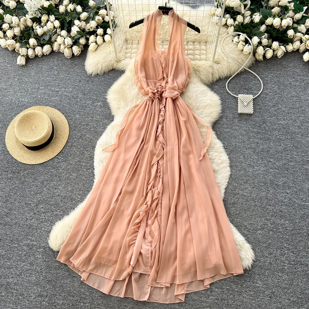 

Women Backless Dresses A Line Solid Dress Lace Up Ankle Lenth Strapless Sleeveless Waist Cinch Slim Party Elegant 2026 Summer