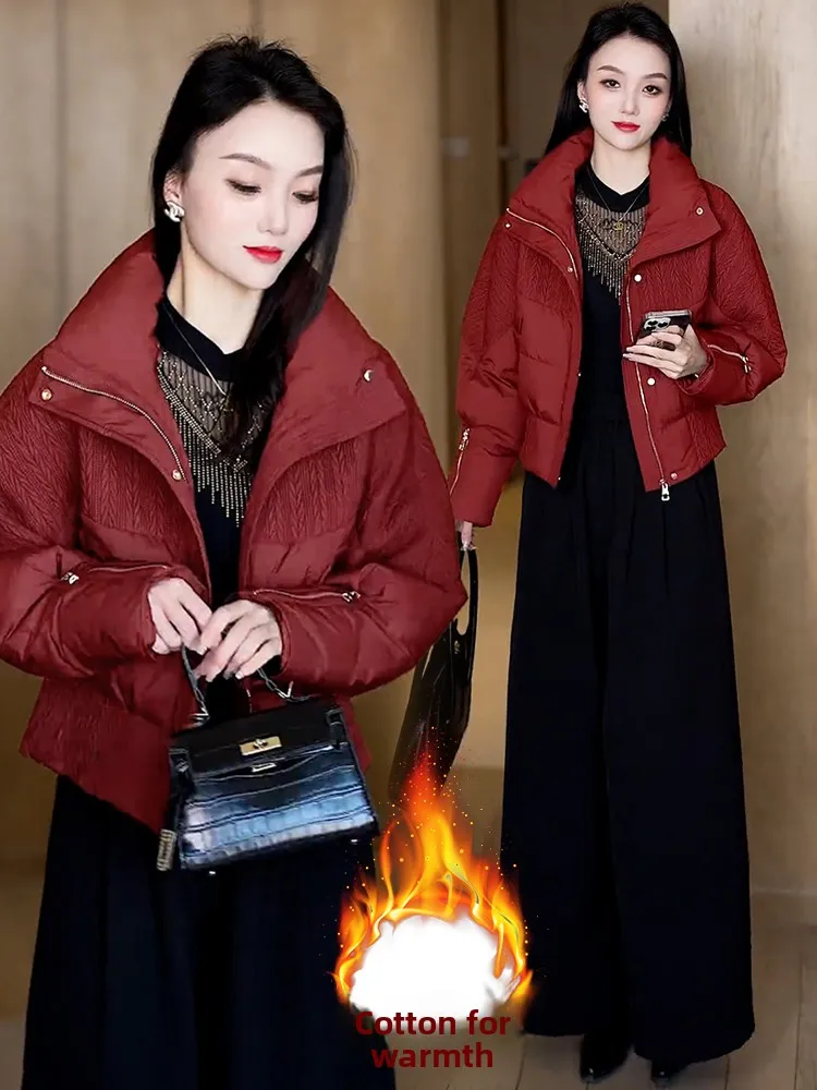 Ele ort down Jaet mujer Thiened Fce Casual Sle Faion Color puro abrigo de invierno versión coreana cierre de cremallera