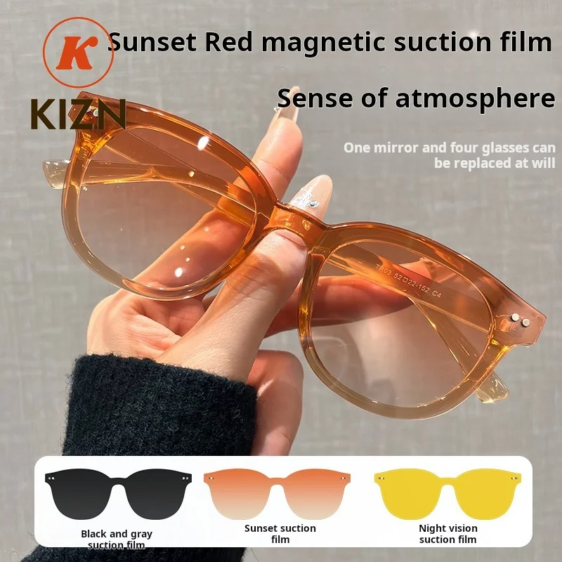 

Очки KIZN Retro Round с магнитной застежкой, женские и мужские оправы для очков, маленькие поляризационные очки с защитой от ультрафиолета TR03ZM