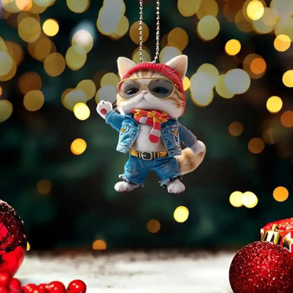 Adorable Cat Home Decor Piece Realistic Cat Pendant Car Ornament Acrylic Hanging Decor for Car Lovers Unique Rearview for Car