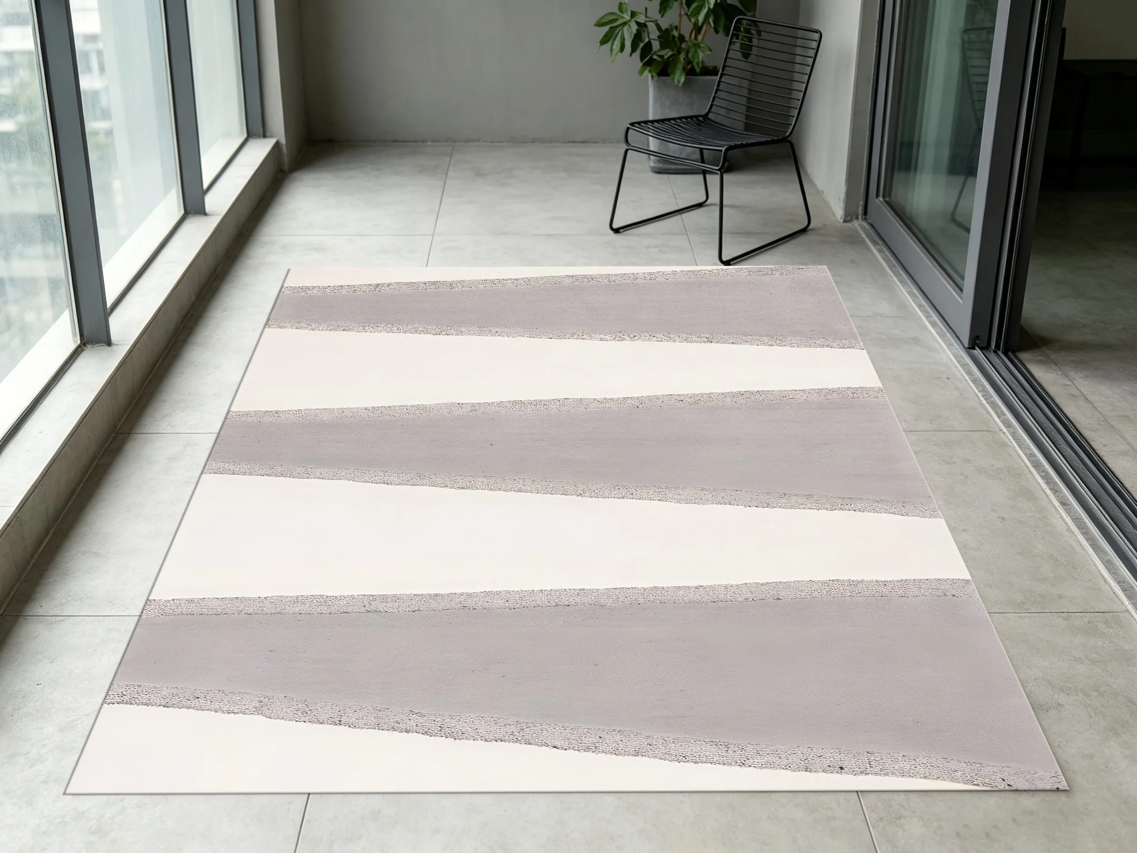 Gray White Striped Velvet Rug, Instagram Minimalist Decor for Living Room, Bedroom & Entryway, Fresh Soothing