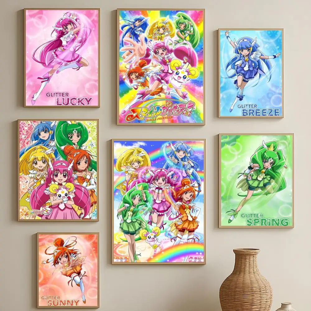Pôster mágico de anime Smile Precure HD, arte de parede autoadesiva à prova d'água, fácil de aplicar, decoração multiuso