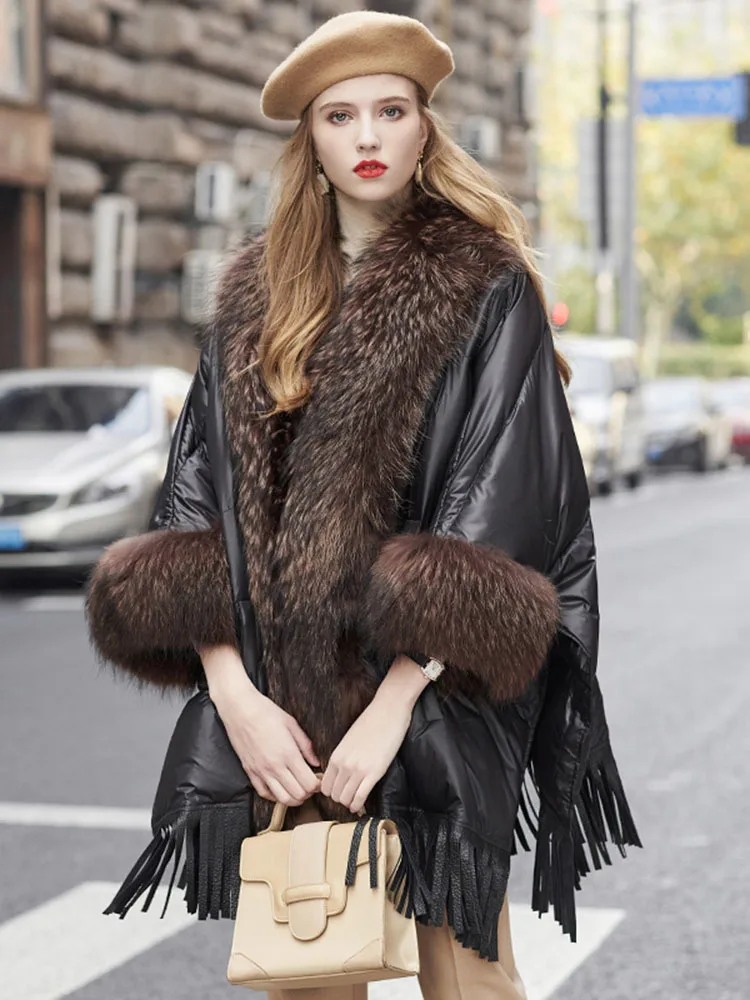 Big Natural Raccoon Fur Collar 2023 Winter Duck Down Jacket Women Feather Puffer Coat Female Loose Luxury Real Fur Parka