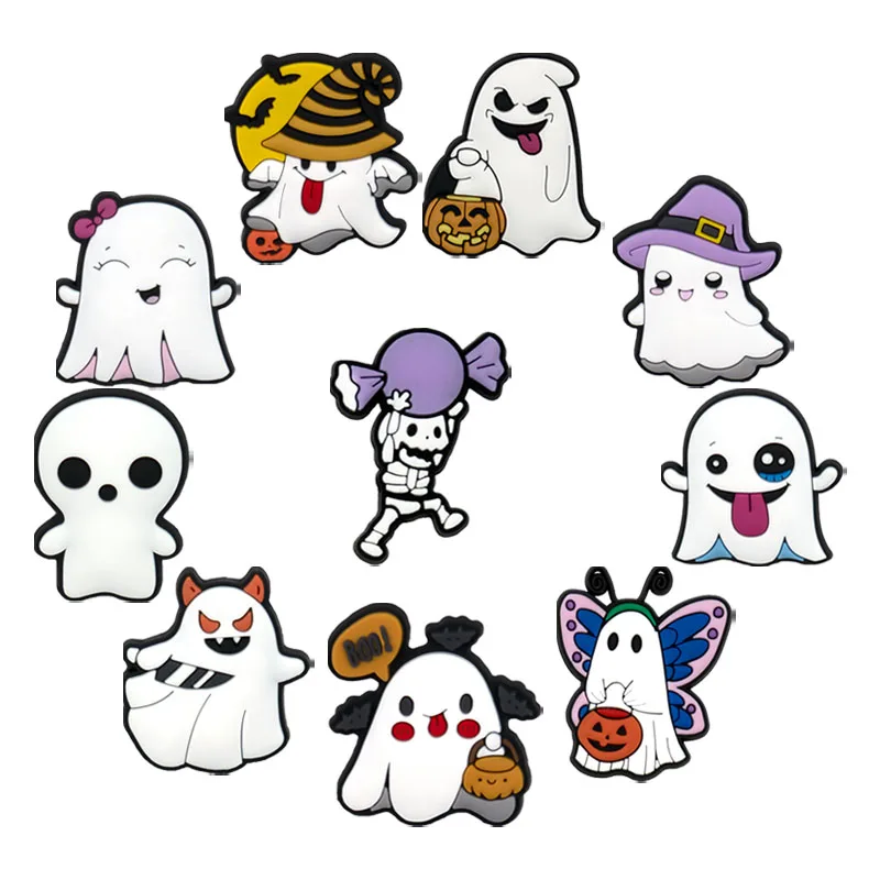 1/10pcs Halloween Shoe Charms Ghosts Skeletons Shoe Decorations Accessories Funny Sandals Pins Gifts for Women Kids Clog Buckles