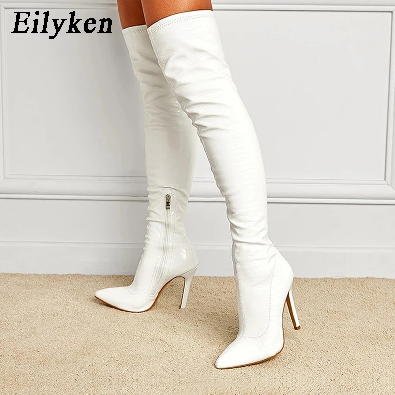 EilyKen Candy Color Women Over The Knee Boots Sexy Pointed Toe Thigh High Long Booties Steel Tube Dance Stiletto Shoes