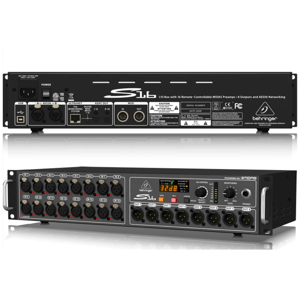 Behringer S16 16-channel Digital Snake with Midas Mic Pres, AES50 Network Port, and Ultranet Integration with Powerplay P16