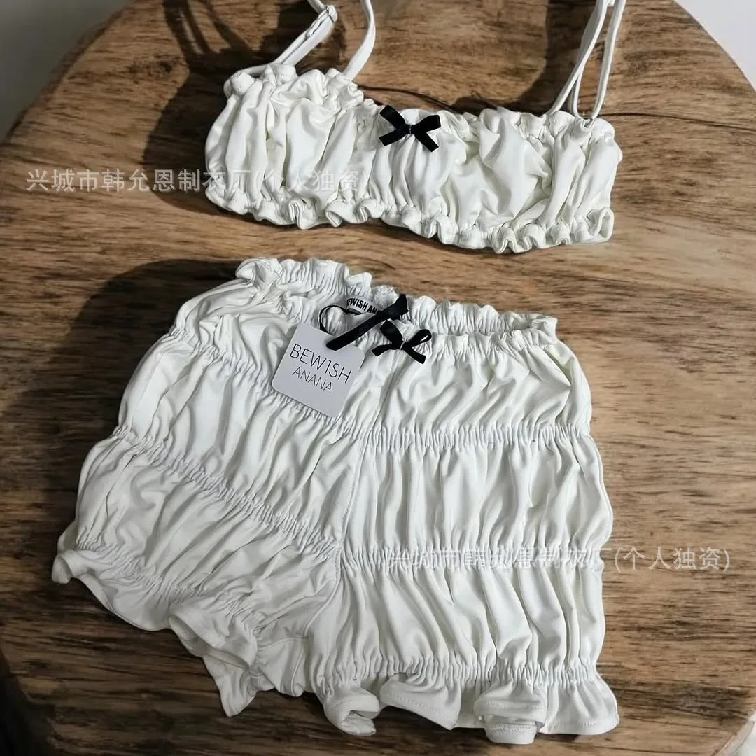 

Сексуальный однотонный комплект бикини для женщин, модный топ на бретелях и короткий купальник с высокой талией и шнурком, комплект из двух предметов, купальник