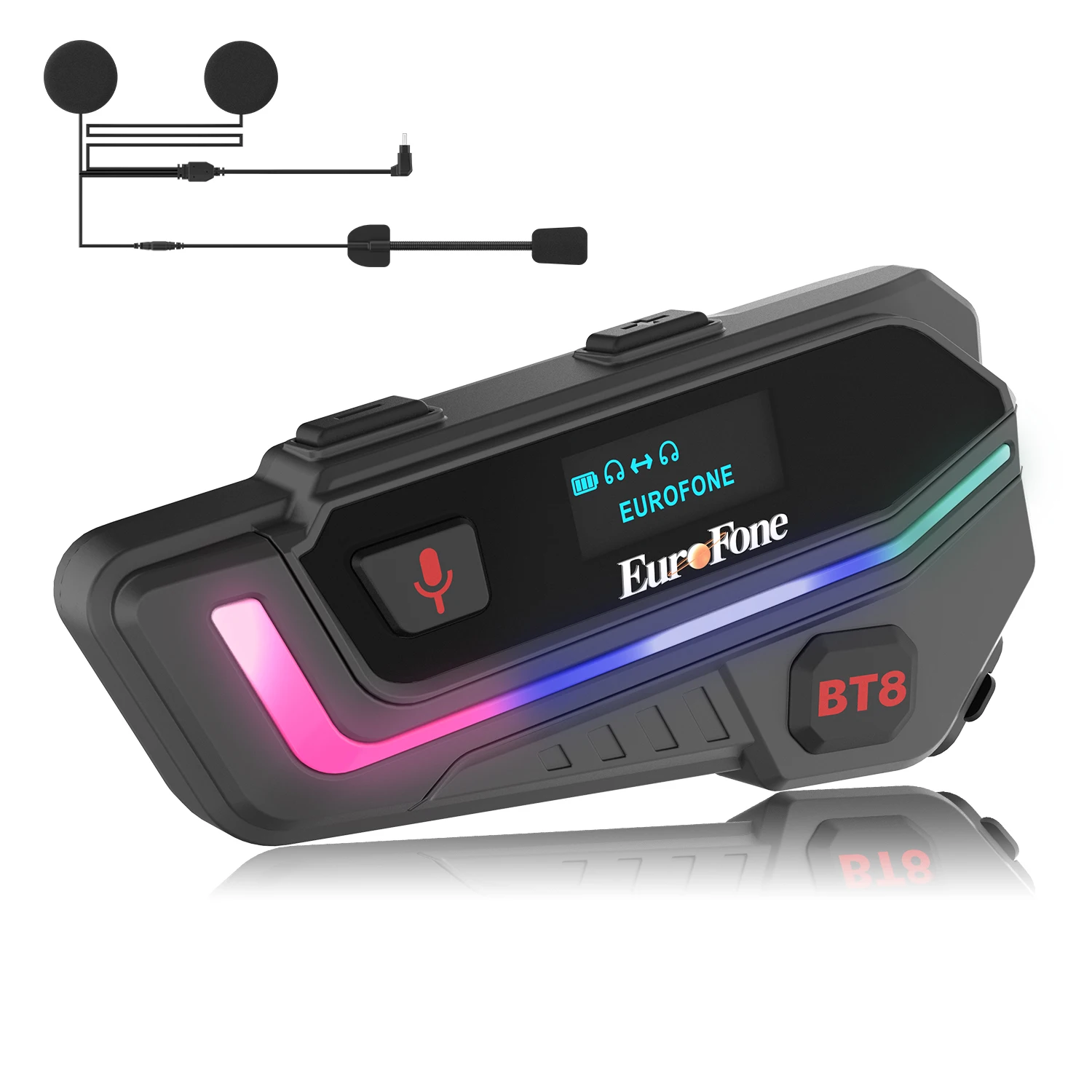 

GlowMarMotorcycle Helmet Intercom Group 6 Riders 2KM Music Sharing Bluetooth Headset Helmet Interphone with FM Radio LED Screen