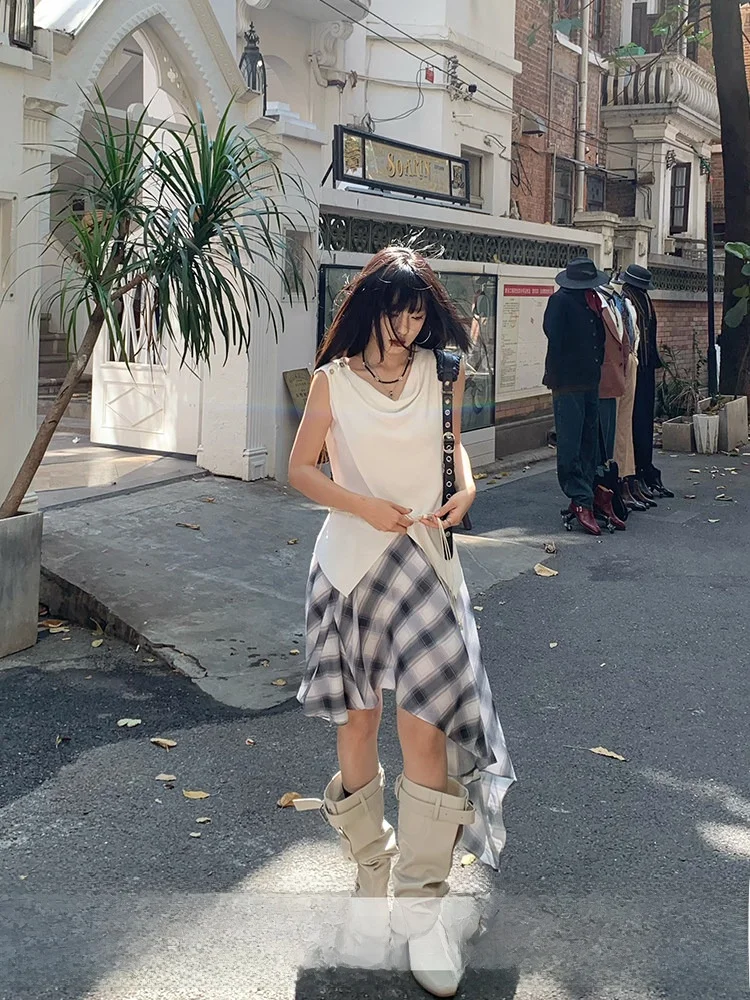 

High Waist A-Line Skirt with Irregular Hem Design Korean Sle Polyester Fabric for Young Women Summer New Arrival