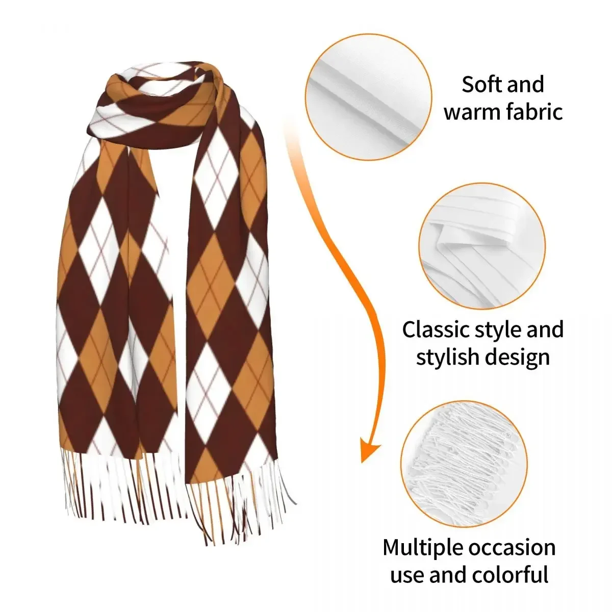 Custom Printed Classic Argyle Pattern Scarf Men Women Winter Fall Warm Scarves Shawls Wraps